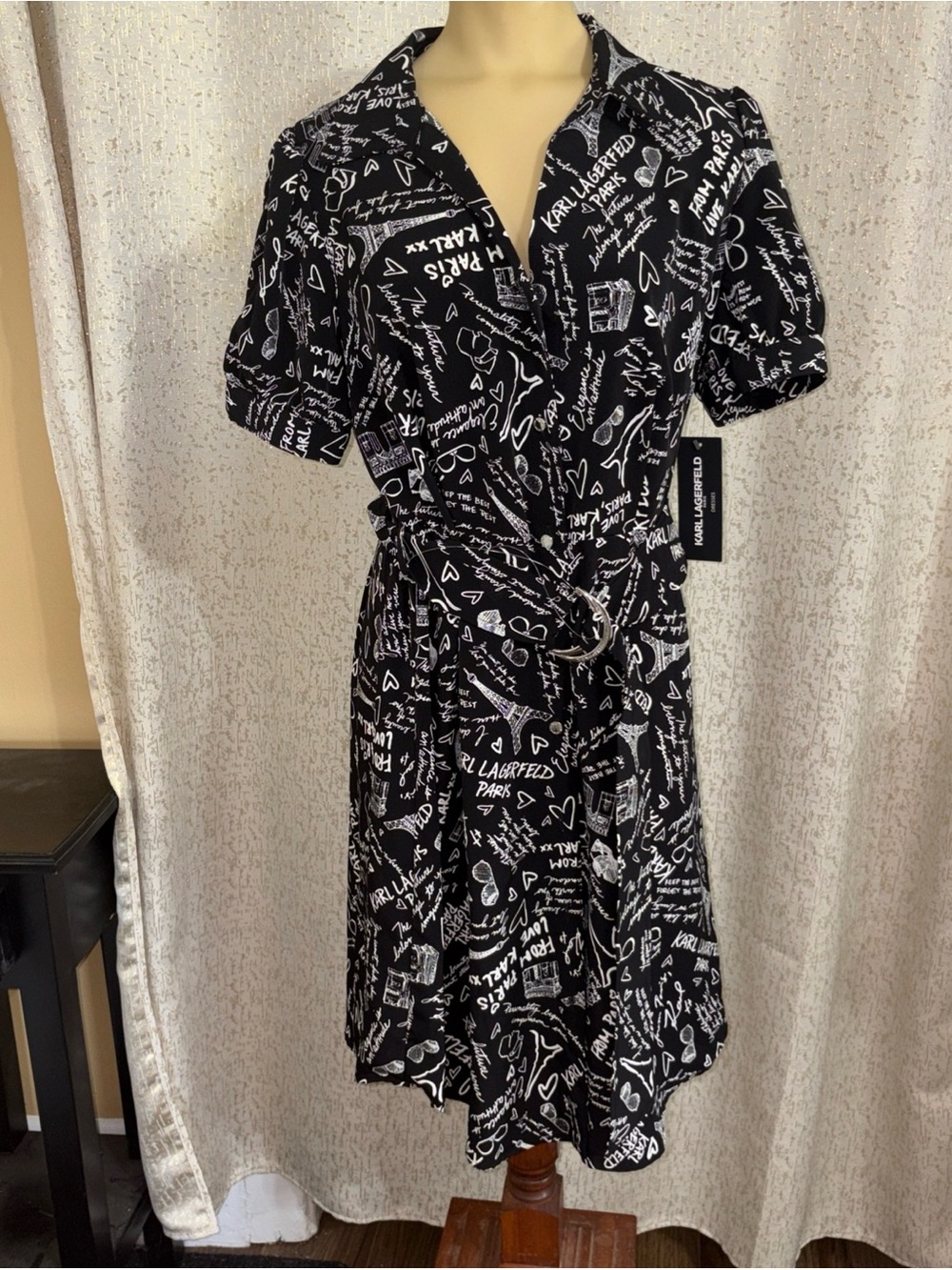 Karl Lagerfeld Black & White Script Shirt Dress